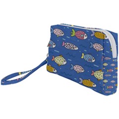 Sea Fish Blue Submarine Animals Patteen Wristlet Pouch Bag (small)