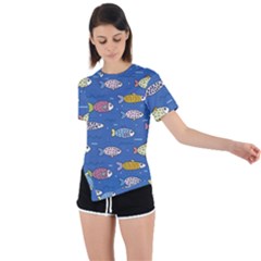 Sea Fish Blue Submarine Animals Patteen Asymmetrical Short Sleeve Sports T-shirt