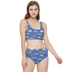 Sea Fish Blue Submarine Animals Patteen Frilly Bikini Set