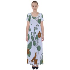 Nasturtium Flowers Plant Leaves High Waist Short Sleeve Maxi Dress