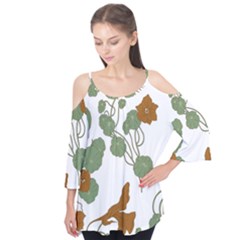 Nasturtium Flowers Plant Leaves Flutter Sleeve T-shirt 