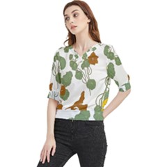 Nasturtium Flowers Plant Leaves Quarter Sleeve Blouse