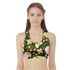 Flowers Rose Blossom Pattern Sports Bra With Border