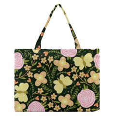 Flowers Rose Blossom Pattern Zipper Medium Tote Bag