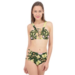 Flowers Rose Blossom Pattern Cage Up Bikini Set