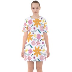 Pattern Background Vintage Floral Sixties Short Sleeve Mini Dress