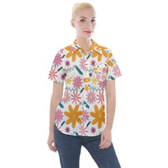 Pattern Background Vintage Floral Women s Short Sleeve Pocket Shirt