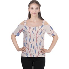 Abstract Pattern Floral Branches Cutout Shoulder T-shirt