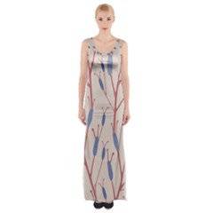 Abstract Pattern Floral Branches Thigh Split Maxi Dress