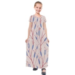 Abstract Pattern Floral Branches Kids  Short Sleeve Maxi Dress