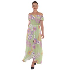 Pattern Background Vintage Floral Off Shoulder Open Front Chiffon Dress