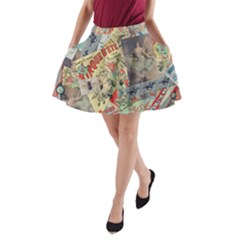 Paper Scattered Vintage A-line Pocket Skirt