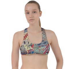 Paper Scattered Vintage Criss Cross Racerback Sports Bra