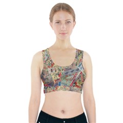 Paper Scattered Vintage Sports Bra With Pocket