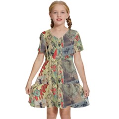 Paper Scattered Vintage Kids  Short Sleeve Tiered Mini Dress