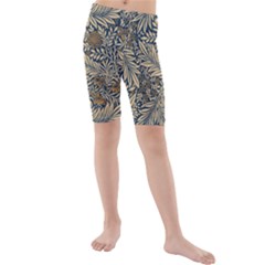 Brown Vintage Background Vintage Floral Pattern Kids  Mid Length Swim Shorts