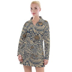 Brown Vintage Background Vintage Floral Pattern Women s Long Sleeve Casual Dress