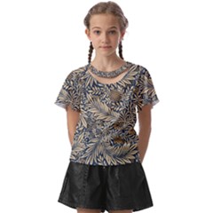 Brown Vintage Background Vintage Floral Pattern Kids  Front Cut T-shirt