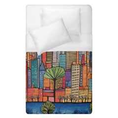 City New York Nyc Skyscraper Skyline Downtown Night Business Urban Travel Landmark Building Architec Duvet Cover (single Size)