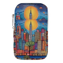 City New York Nyc Skyscraper Skyline Downtown Night Business Urban Travel Landmark Building Architec Waist Pouch (large) by Posterlux