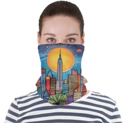 City New York Nyc Skyscraper Skyline Downtown Night Business Urban Travel Landmark Building Architec Face Seamless Bandana (adult)