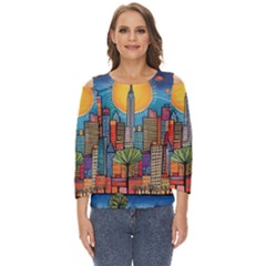 City New York Nyc Skyscraper Skyline Downtown Night Business Urban Travel Landmark Building Architec Cut Out Wide Sleeve Top