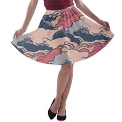 Waves Ocean Sea Water Pattern Rough Seas Digital Art Nature Nautical A-line Skater Skirt