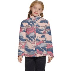 Waves Ocean Sea Water Pattern Rough Seas Digital Art Nature Nautical Kids  Puffer Bubble Jacket Coat