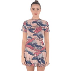 Waves Ocean Sea Water Pattern Rough Seas Digital Art Nature Nautical Drop Hem Mini Chiffon Dress