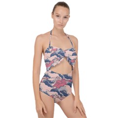 Waves Ocean Sea Water Pattern Rough Seas Digital Art Nature Nautical Scallop Top Cut Out Swimsuit