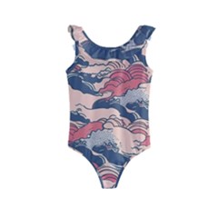 Waves Ocean Sea Water Pattern Rough Seas Digital Art Nature Nautical Kids  Frill Swimsuit