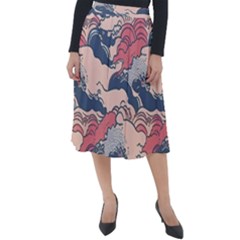 Waves Ocean Sea Water Pattern Rough Seas Digital Art Nature Nautical Classic Velour Midi Skirt 