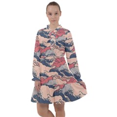 Waves Ocean Sea Water Pattern Rough Seas Digital Art Nature Nautical All Frills Chiffon Dress