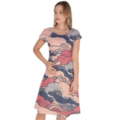 Waves Ocean Sea Water Pattern Rough Seas Digital Art Nature Nautical Classic Short Sleeve Dress