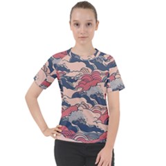 Waves Ocean Sea Water Pattern Rough Seas Digital Art Nature Nautical Women s Sport Raglan T-shirt