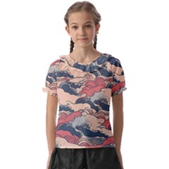 Waves Ocean Sea Water Pattern Rough Seas Digital Art Nature Nautical Kids  Frill Chiffon Blouse