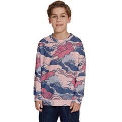 Waves Ocean Sea Water Pattern Rough Seas Digital Art Nature Nautical Kids  Crewneck Sweatshirt