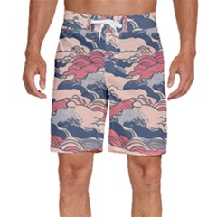 Waves Ocean Sea Water Pattern Rough Seas Digital Art Nature Nautical Men s Beach Shorts