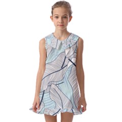 Tropical Flower Seamless Pattern Kids  Pilgrim Collar Ruffle Hem Dress