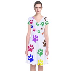 Pawprints Paw Prints Paw Animal Short Sleeve Front Wrap Dress