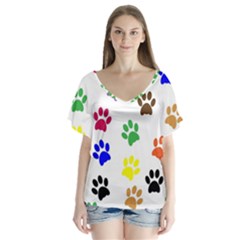 Pawprints Paw Prints Paw Animal V-neck Flutter Sleeve Top