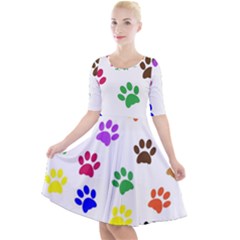 Pawprints Paw Prints Paw Animal Quarter Sleeve A-line Dress