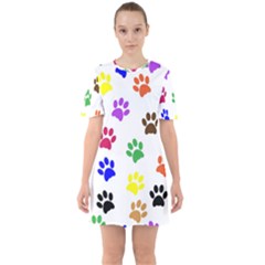 Pawprints Paw Prints Paw Animal Sixties Short Sleeve Mini Dress