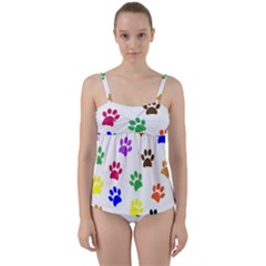 Pawprints Paw Prints Paw Animal Twist Front Tankini Set