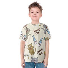 Happy Cats Pattern Background Kids  Cotton T-Shirt