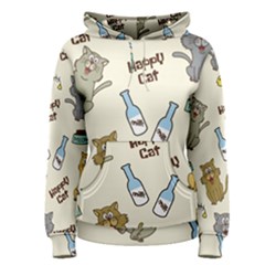 Happy Cats Pattern Background Women s Pullover Hoodie