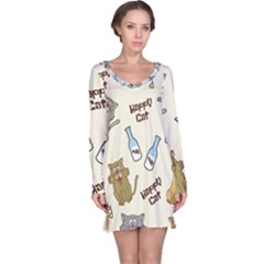 Happy Cats Pattern Background Long Sleeve Nightdress