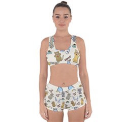 Happy Cats Pattern Background Racerback Boyleg Bikini Set