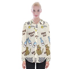 Happy Cats Pattern Background Womens Long Sleeve Shirt