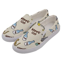 Happy Cats Pattern Background Men s Canvas Slip Ons